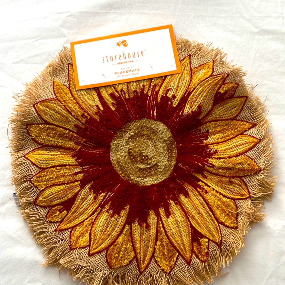 Set of four placemats. Fall theme sunflower. New